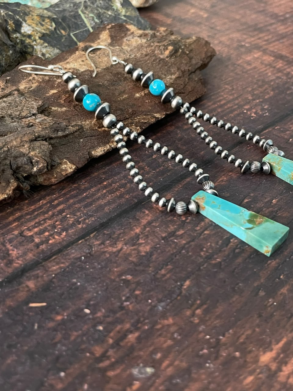Handmade Sterling Silver Kingman Turquoise Hook Dangle Beaded Earrings