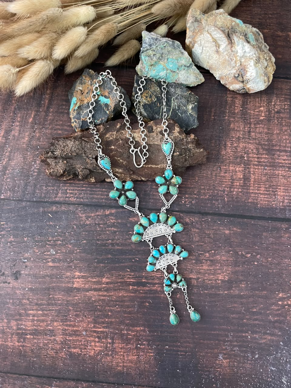 Handmade Sterling Silver Kingman Turquoise NFR Collection: Necklace Signed Nizhoni