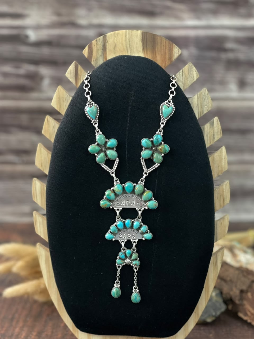 Handmade Sterling Silver Kingman Turquoise NFR Collection: Necklace Signed Nizhoni
