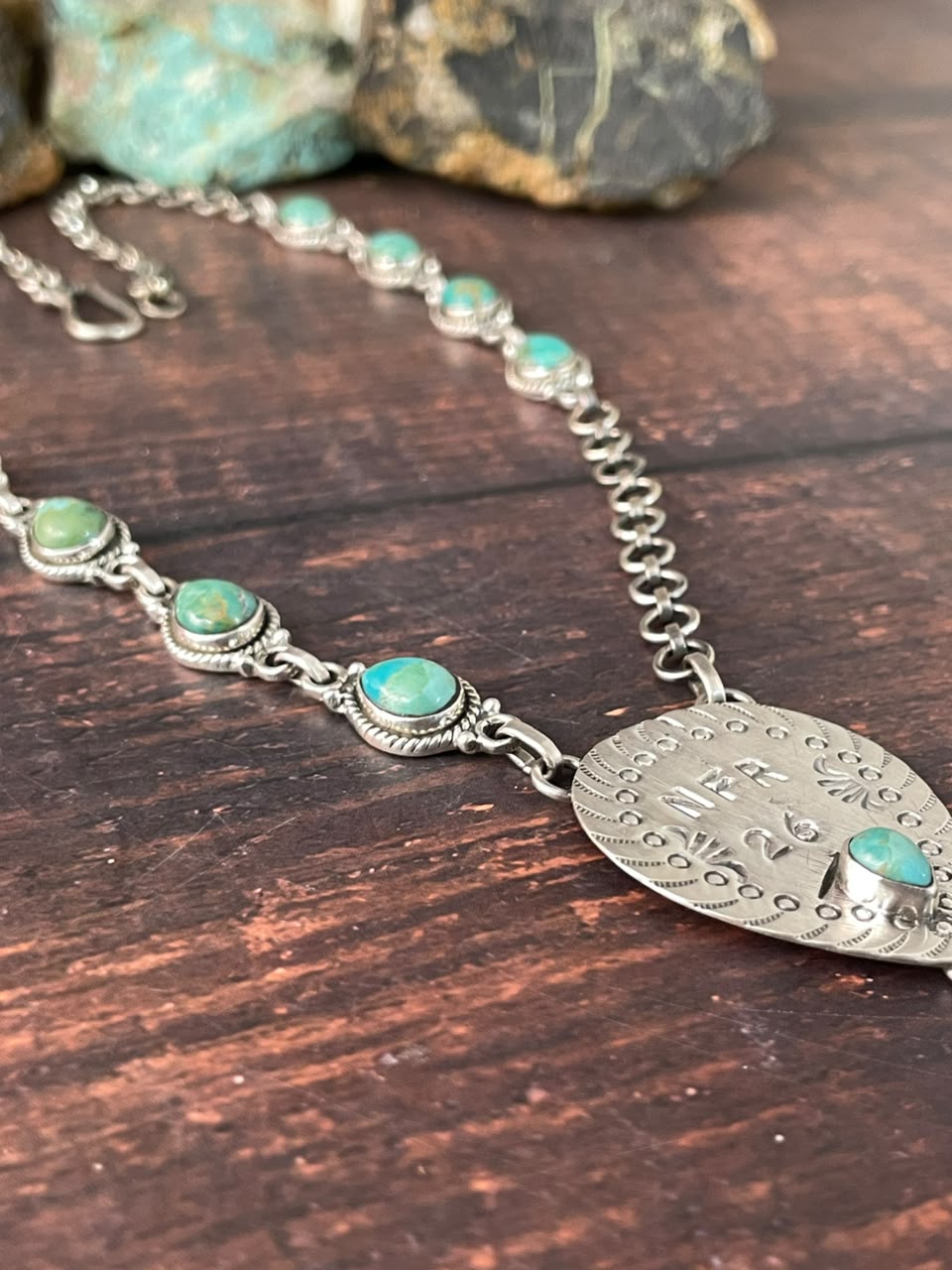 Handmade Sterling Silver Kingman Turquoise NFR Collection: Cross Necklace Signed Nizhoni
