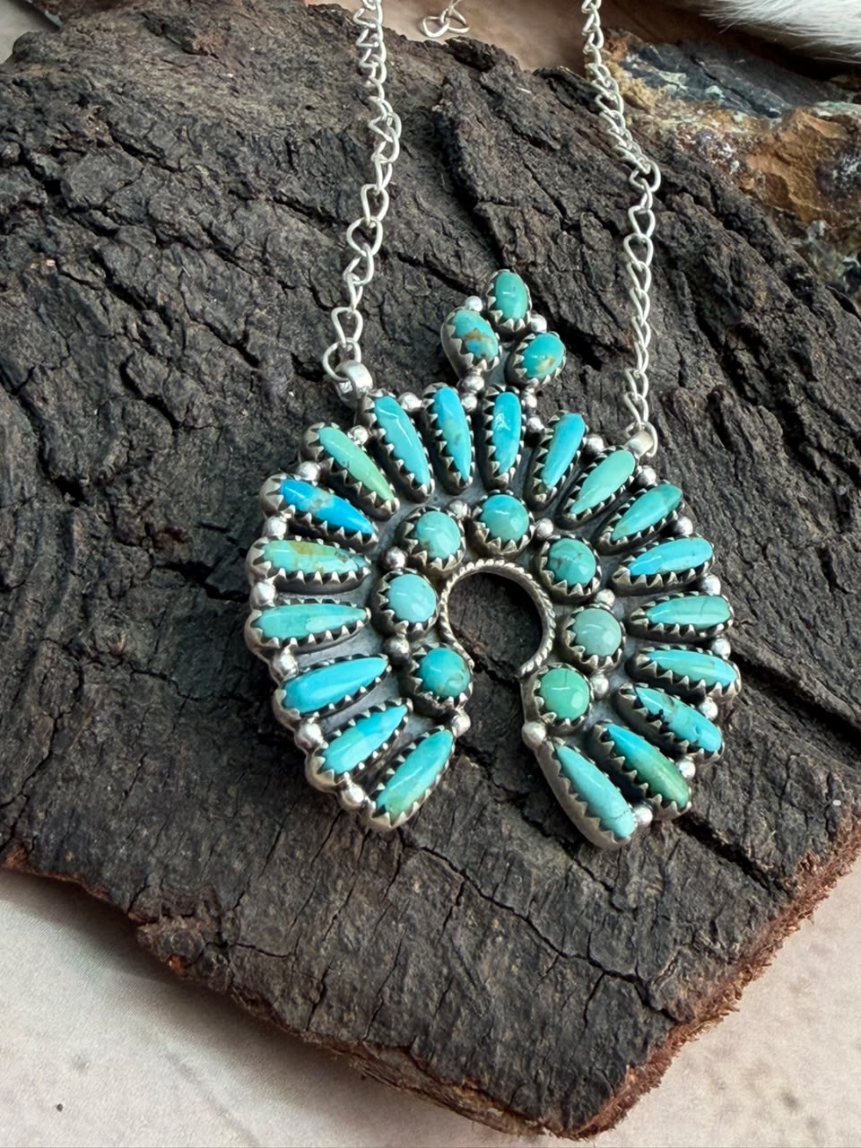 Handmade Sterling Silver Kingman Turquoise Naja Necklace Signed Nizhoni