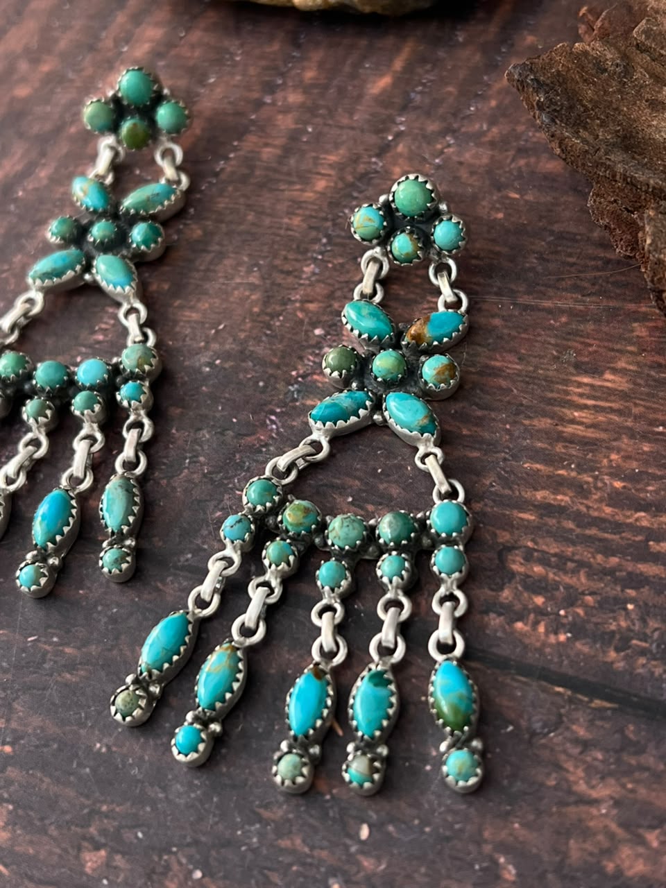 Handmade Sterling Silver Kingman Turquoise Post Dangle Earrings Signed Nizhoni