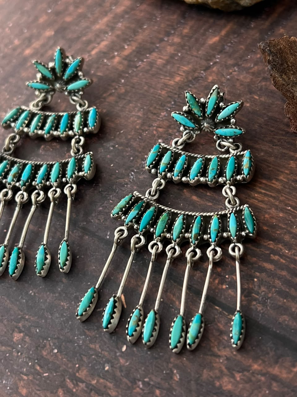 Handmade Sterling Silver Kingman Turquoise Post Dangle Earrings Signed Nizhoni