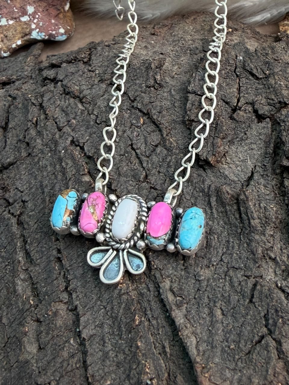 Handmade Sterling Silver Cotton Candy Necklace Signed Nizhoni