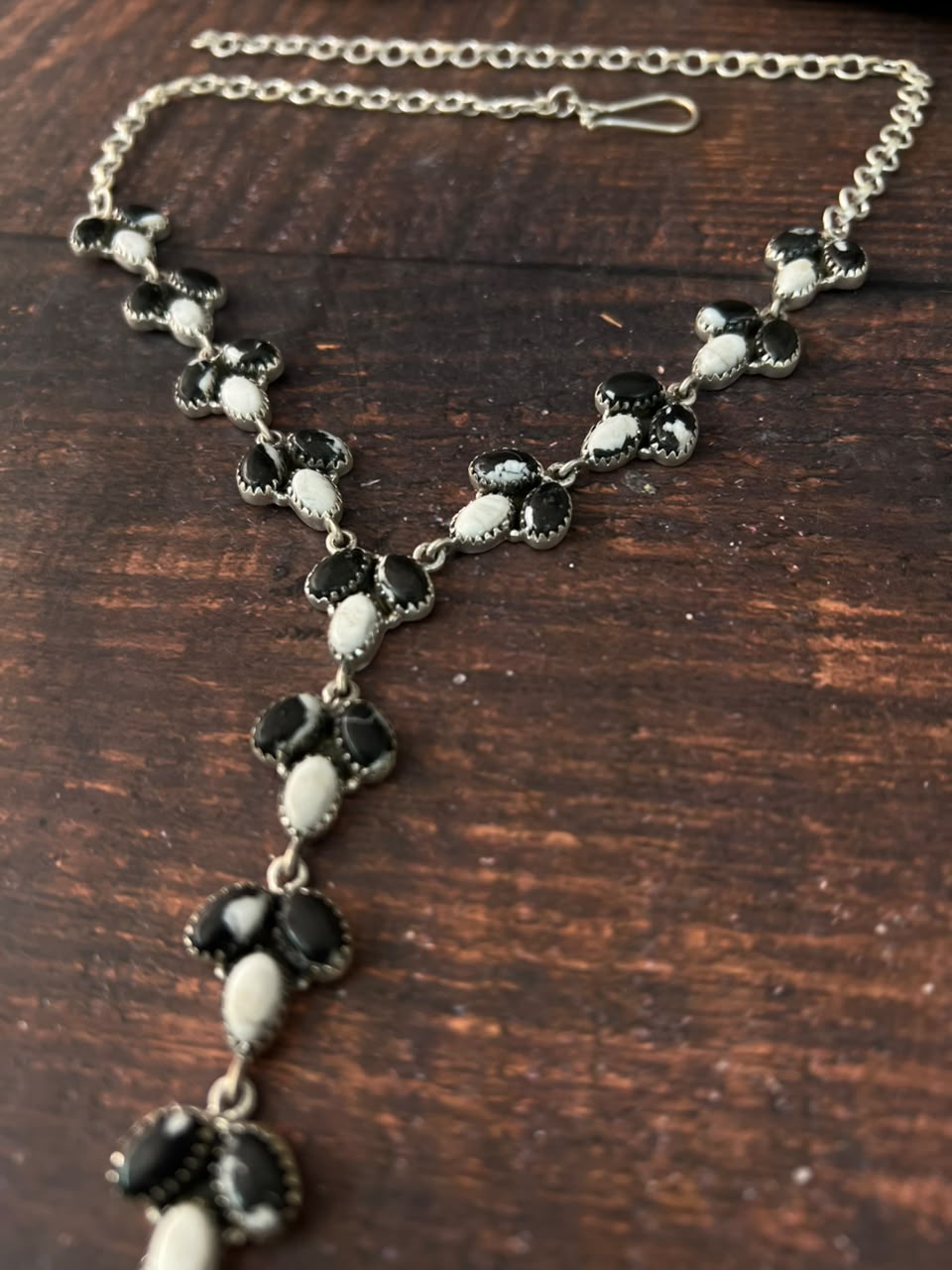 Handmade Sterling Silver White Buffalo 'Y Shaped' Necklace Signed Nizhoni