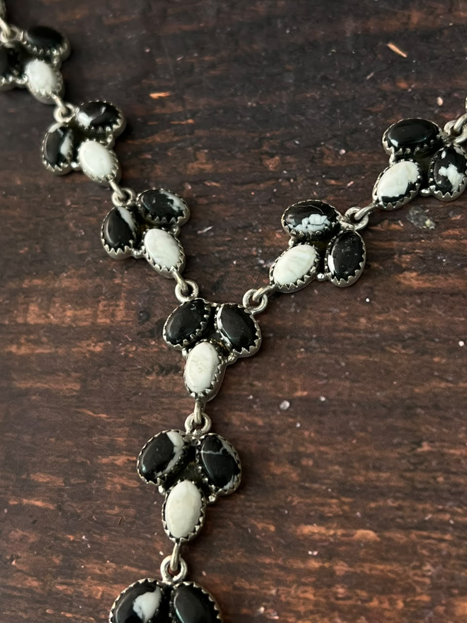 Handmade Sterling Silver White Buffalo 'Y Shaped' Necklace Signed Nizhoni
