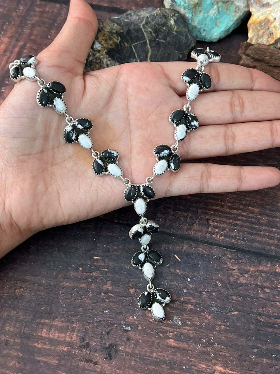 Handmade Sterling Silver White Buffalo 'Y Shaped' Necklace Signed Nizhoni