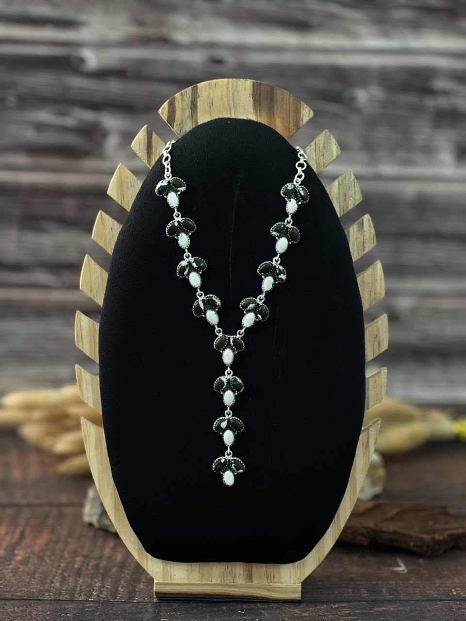 Handmade Sterling Silver White Buffalo 'Y Shaped' Necklace Signed Nizhoni