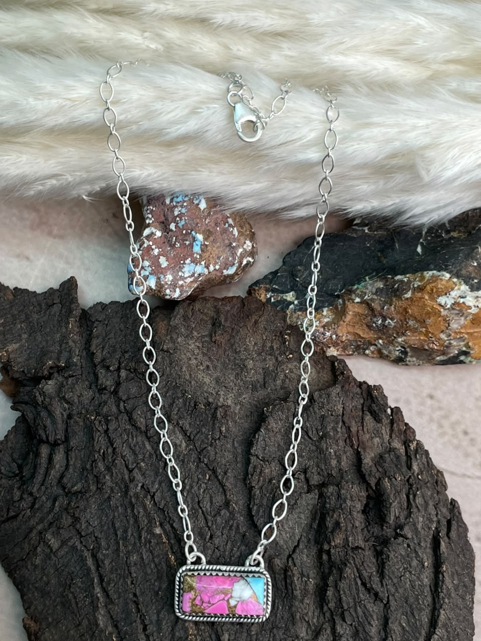 Handmade Sterling Silver Cotton Candy Necklace Signed Nizhoni
