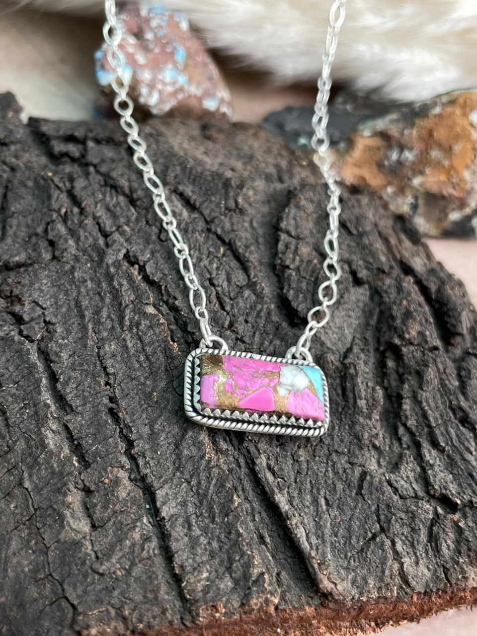 Handmade Sterling Silver Cotton Candy Necklace Signed Nizhoni