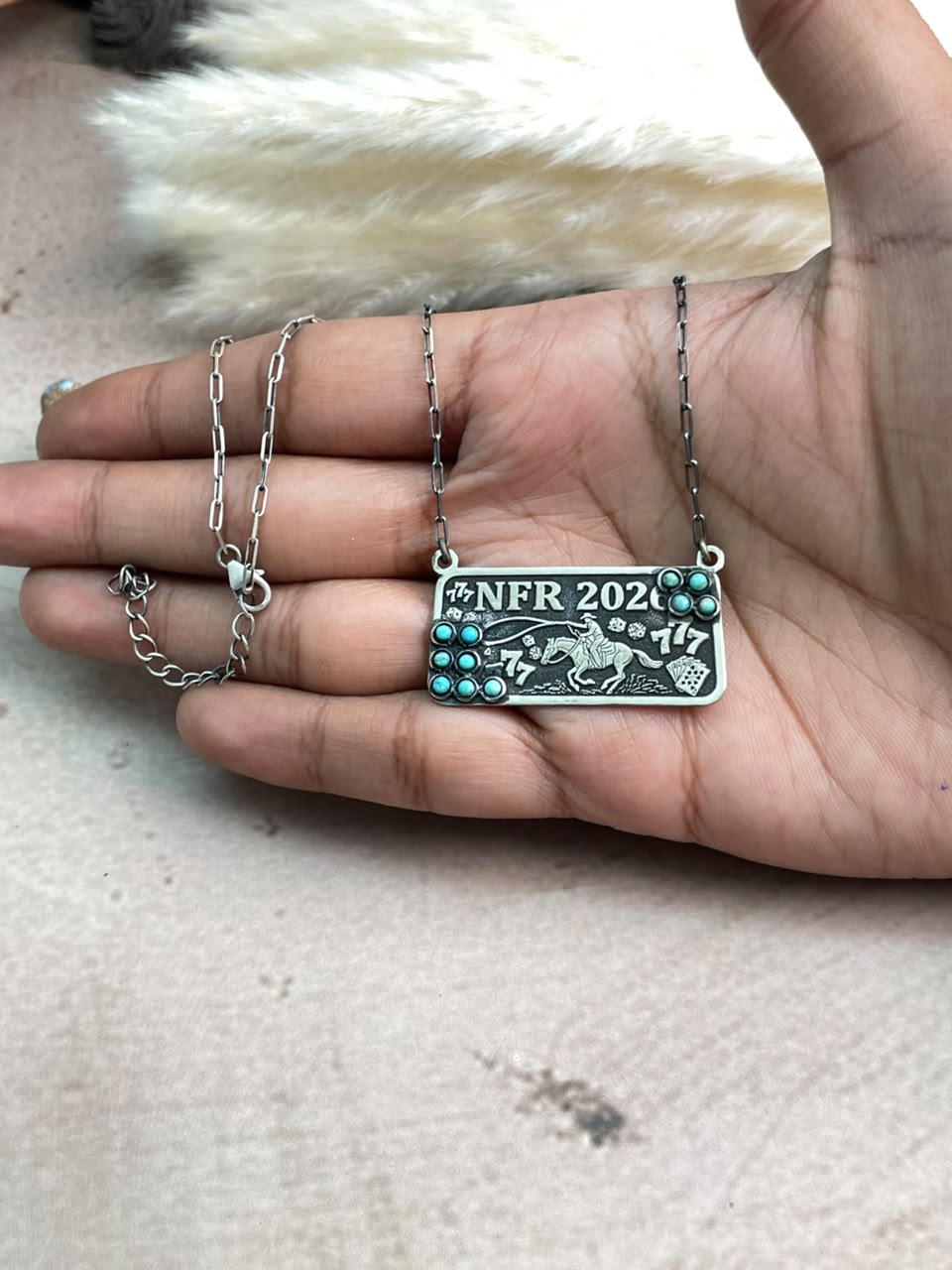 Handmade Sterling Silver Kingman Turquoise NFR Collection: Necklace Signed Nizhoni