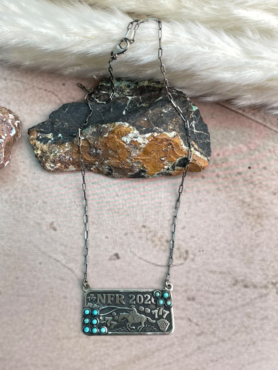Handmade Sterling Silver Kingman Turquoise NFR Collection: Necklace Signed Nizhoni