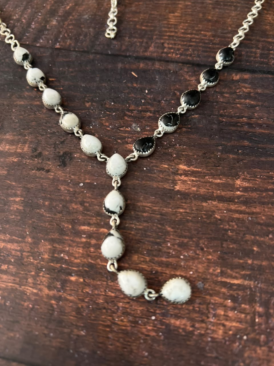 Handmade Sterling Silver White Buffalo 'Y Shaped' Necklace Signed Nizhoni