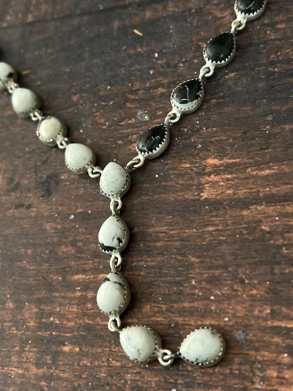 Handmade Sterling Silver White Buffalo 'Y Shaped' Necklace Signed Nizhoni