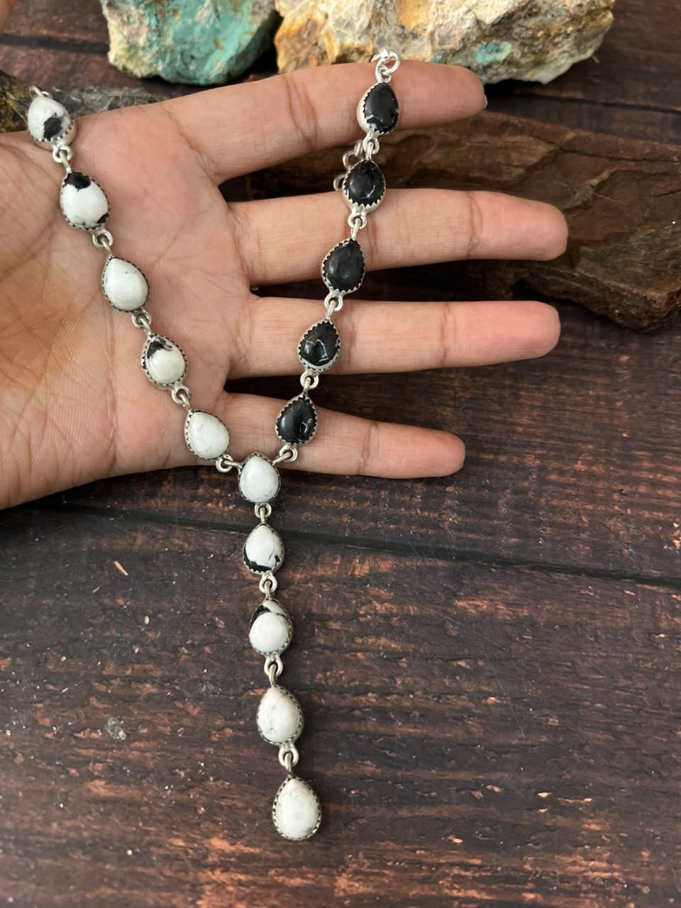 Handmade Sterling Silver White Buffalo 'Y Shaped' Necklace Signed Nizhoni