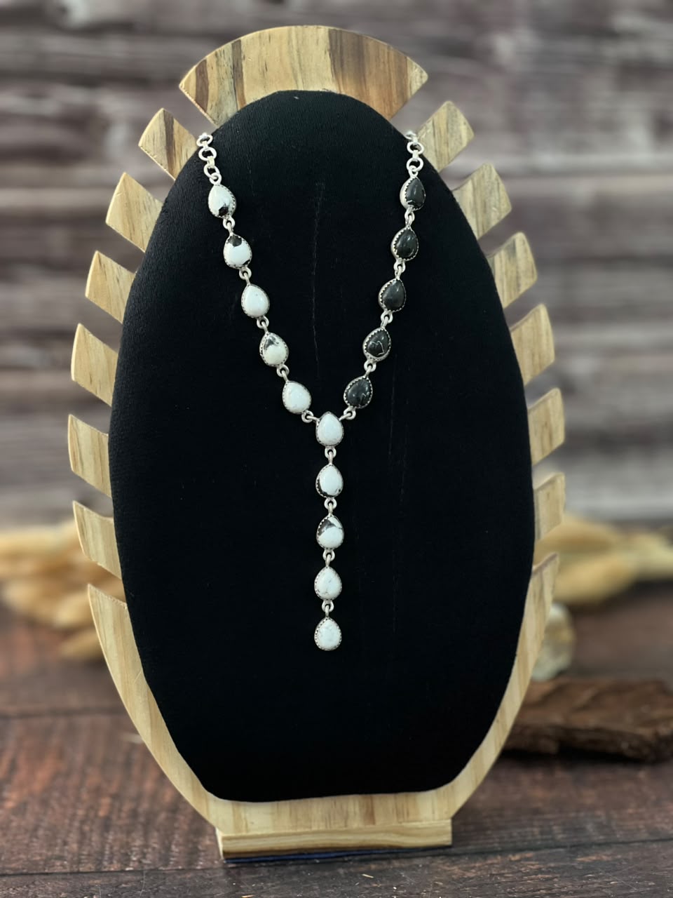 Handmade Sterling Silver White Buffalo 'Y Shaped' Necklace Signed Nizhoni