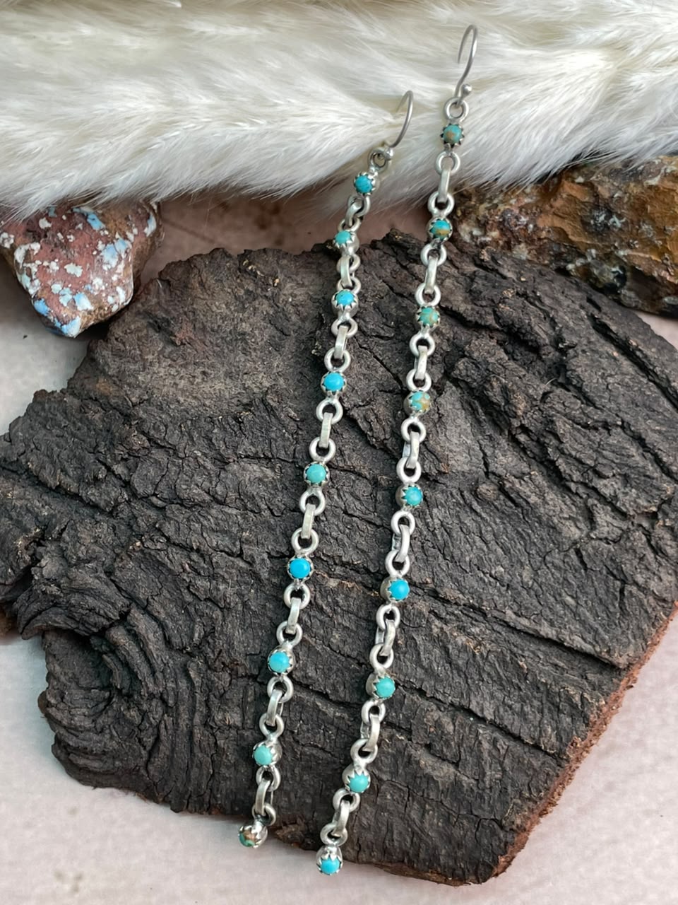 Handmade Sterling Silver Kingman Turquoise Hook Dangle Earrings