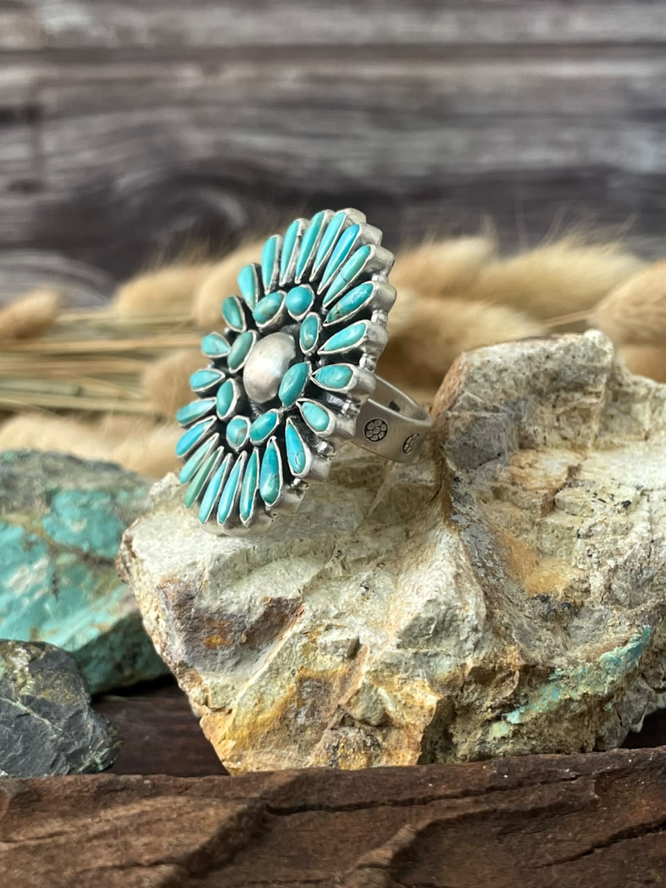 Handmade Sterling Silver Kingman Turquoise Adjustable Ring Signed Nizhoni