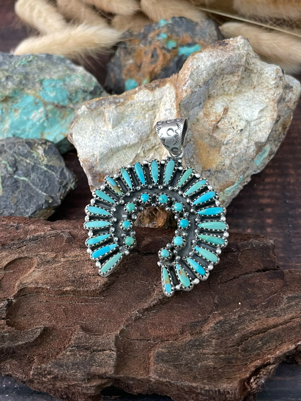 Handmade Sterling Silver Kingman Turquoise Naja Pendant Signed Nizhoni