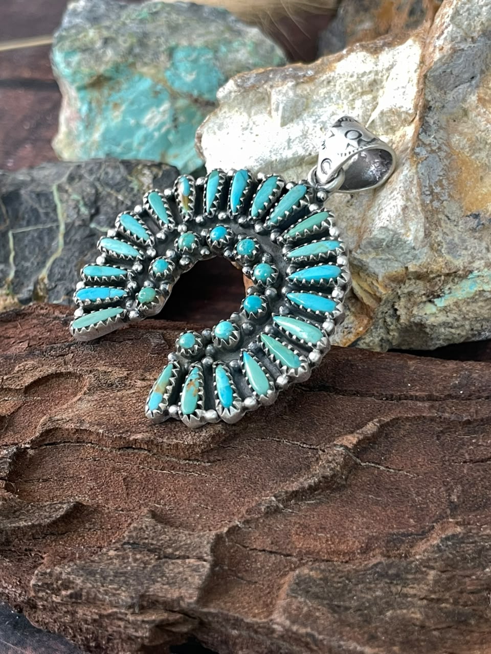 Handmade Sterling Silver Kingman Turquoise Naja Pendant Signed Nizhoni