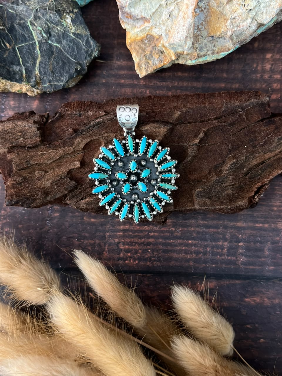 Handmade Sterling Silver Kingman Turquoise Pendant Signed Nizhoni