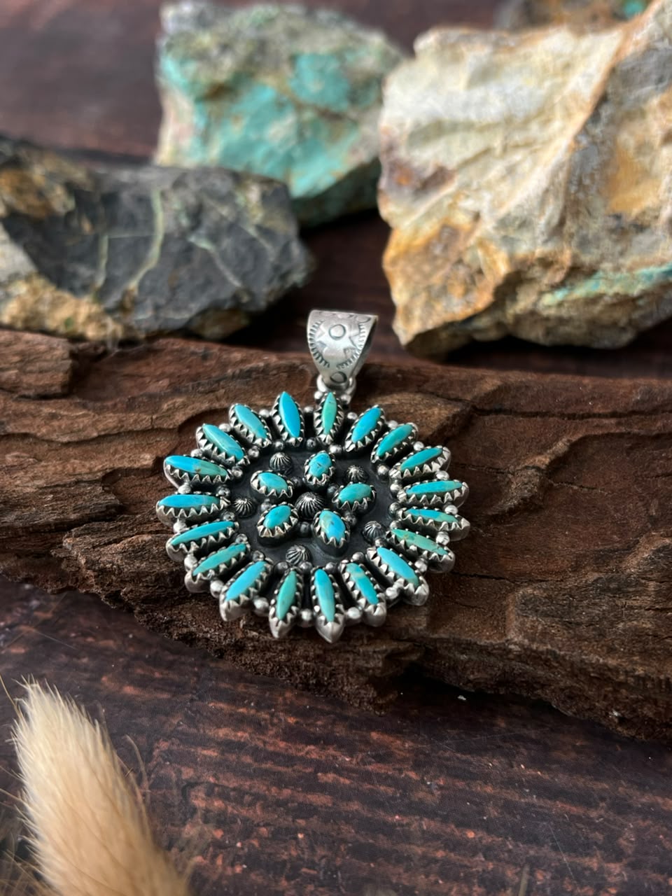 Handmade Sterling Silver Kingman Turquoise Pendant Signed Nizhoni