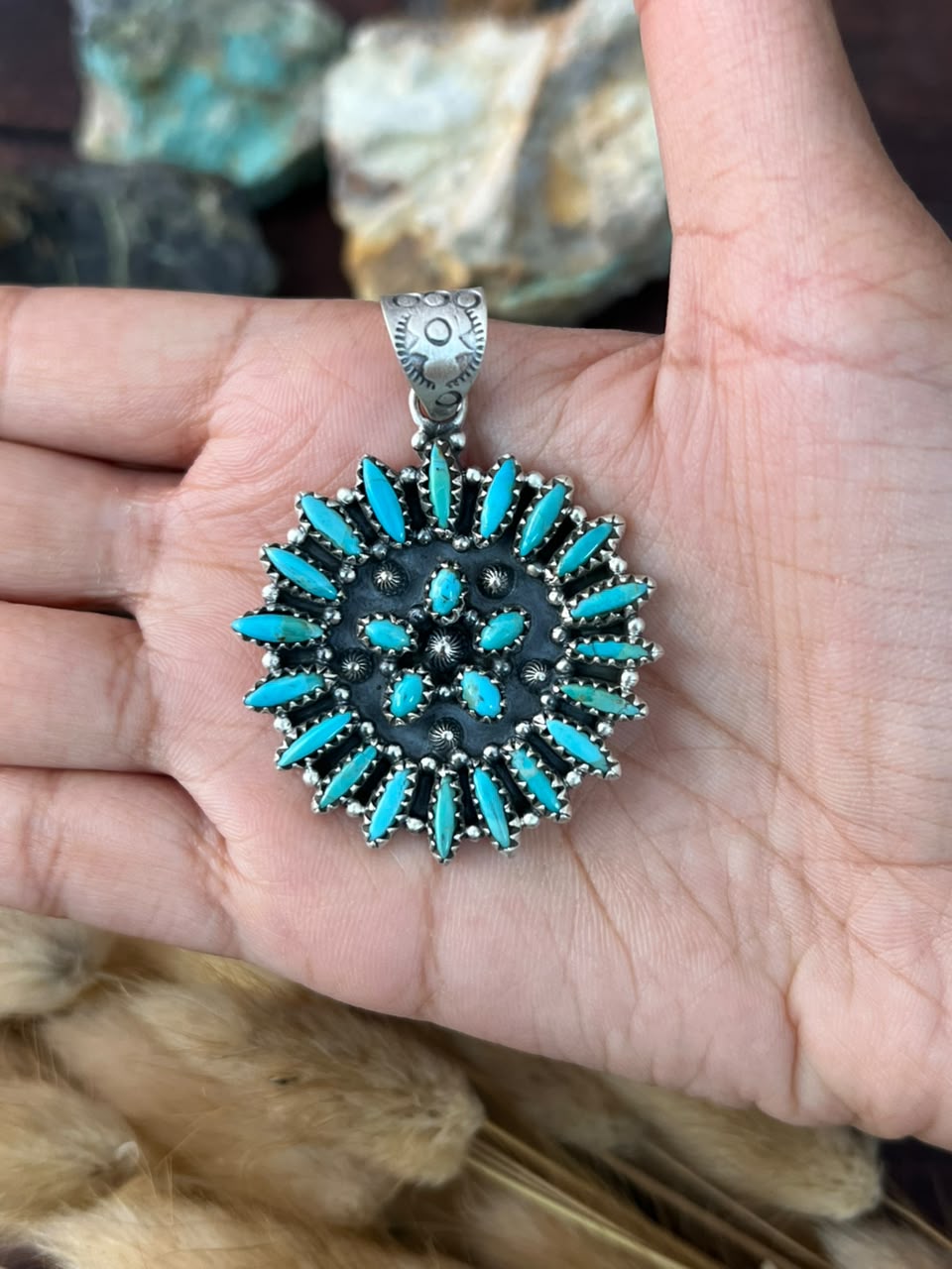 Handmade Sterling Silver Kingman Turquoise Pendant Signed Nizhoni