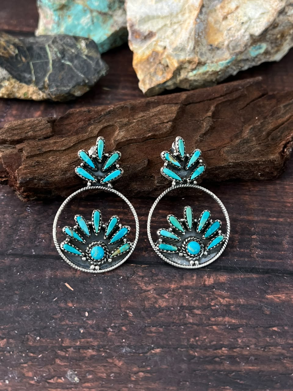 Handmade Sterling Silver Kingman Turquoise Post Earrings Signed Nizhoni