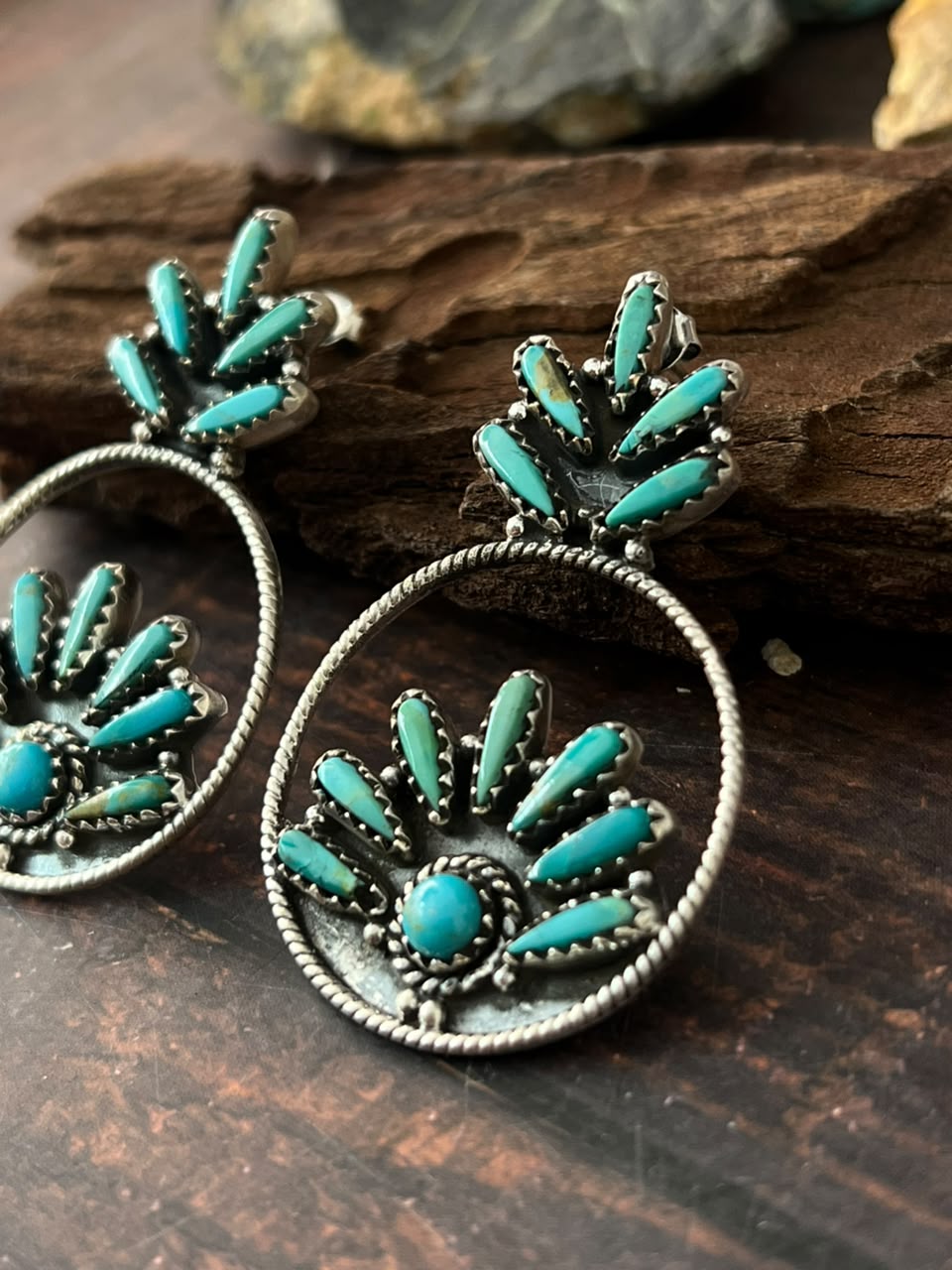 Handmade Sterling Silver Kingman Turquoise Post Earrings Signed Nizhoni
