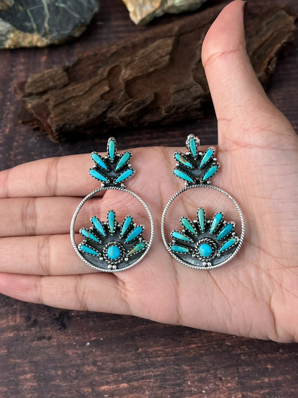 Handmade Sterling Silver Kingman Turquoise Post Earrings Signed Nizhoni