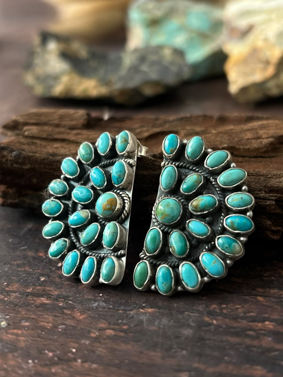 Handmade Sterling Silver Kingman Turquoise Post Studs Earrings Signed Nizhoni