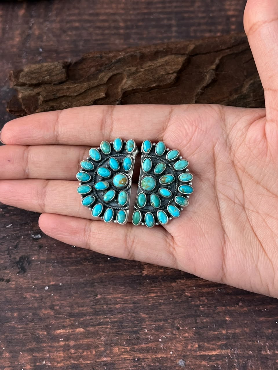 Handmade Sterling Silver Kingman Turquoise Post Studs Earrings Signed Nizhoni