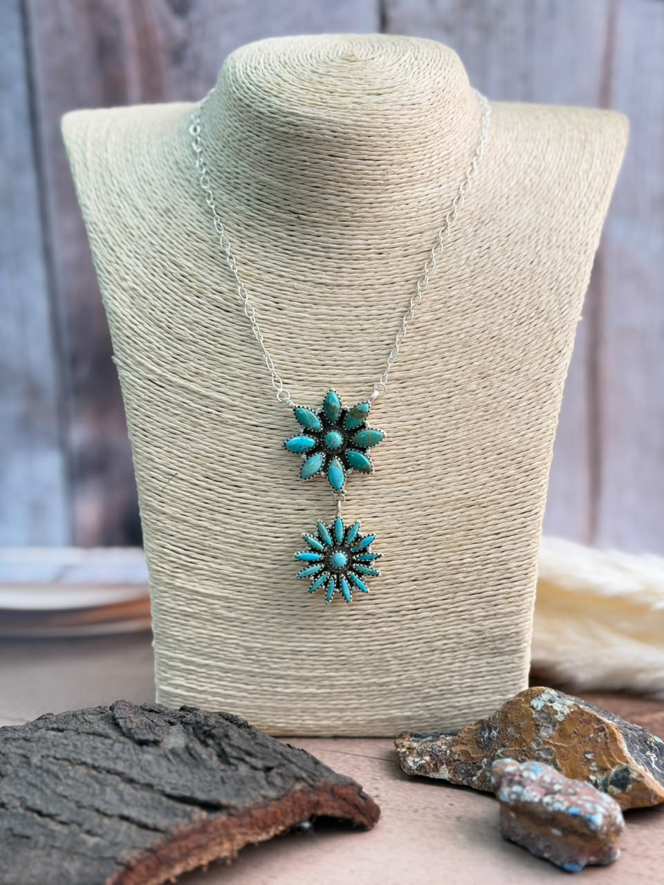 Handmade Sterling Silver Kingman Turquoise Necklace Signed Nizhoni