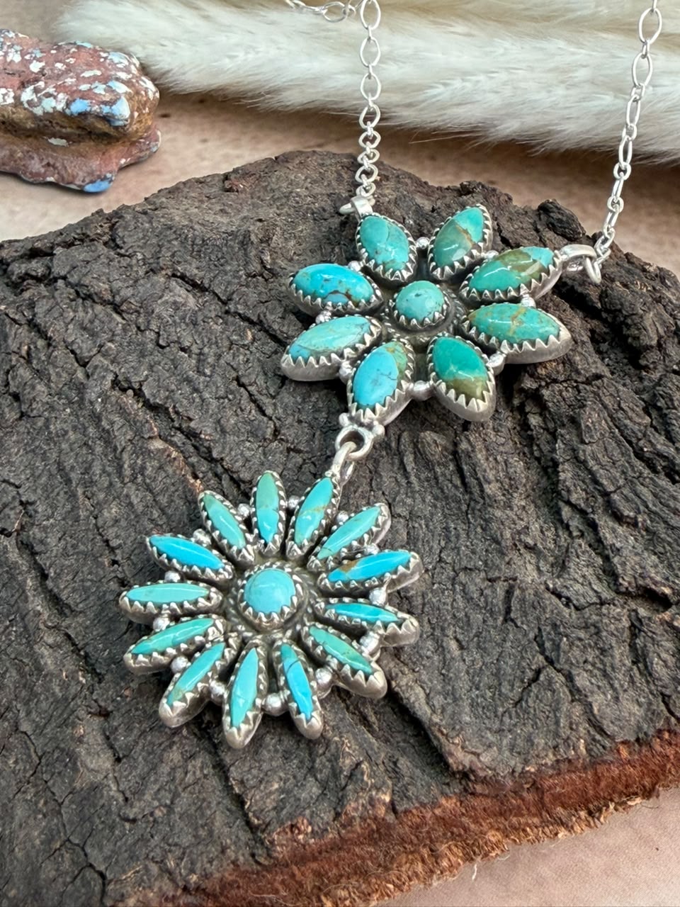 Handmade Sterling Silver Kingman Turquoise Necklace Signed Nizhoni