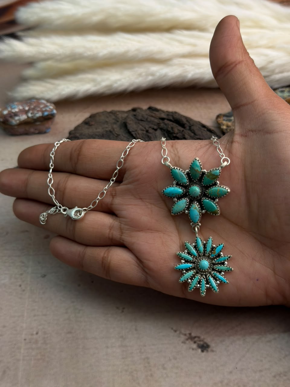 Handmade Sterling Silver Kingman Turquoise Necklace Signed Nizhoni