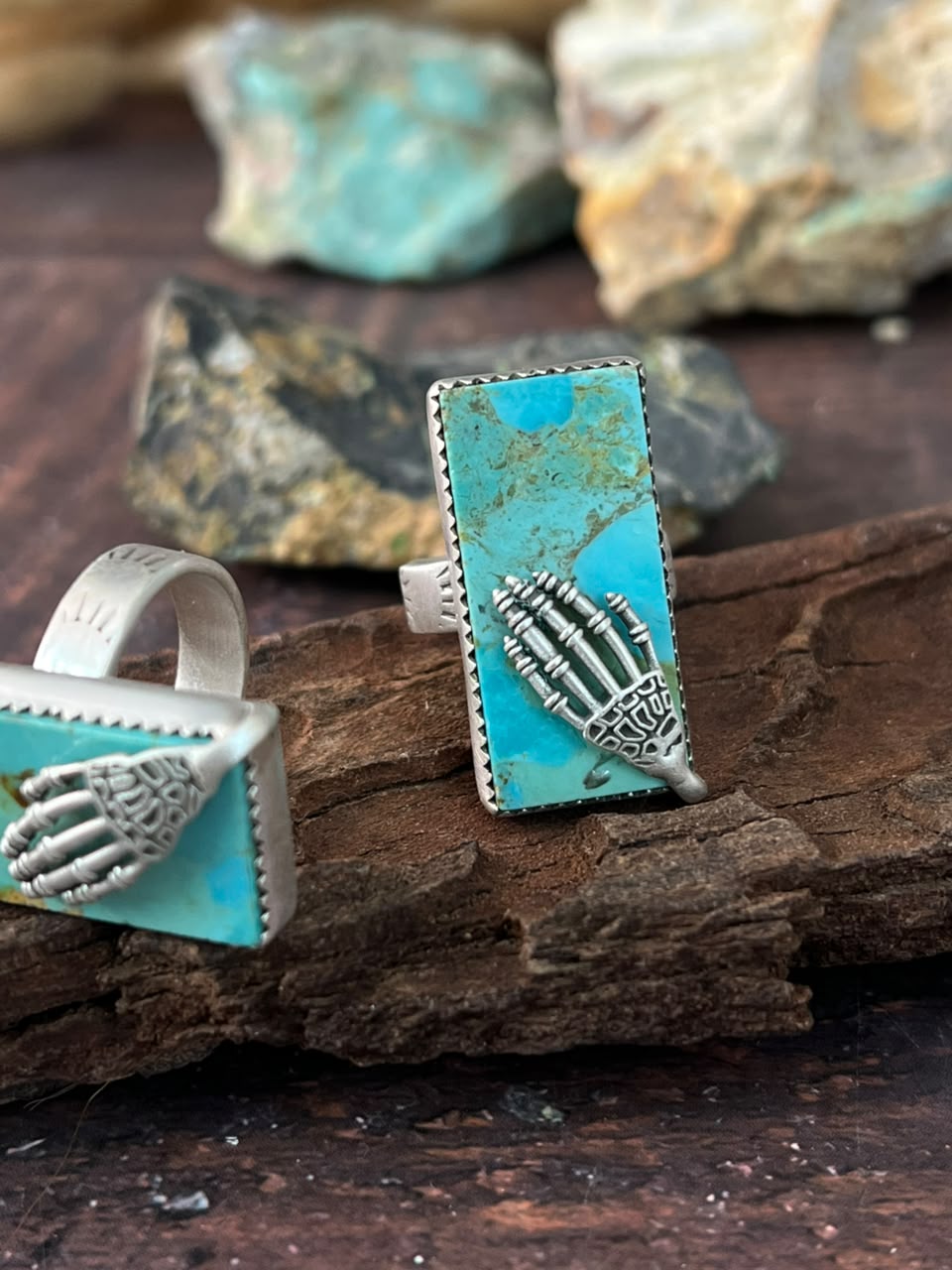 Handmade Sterling Silver Kingman Turquoise Halloween Collection: Adjustable Ring Signed Nizhoni