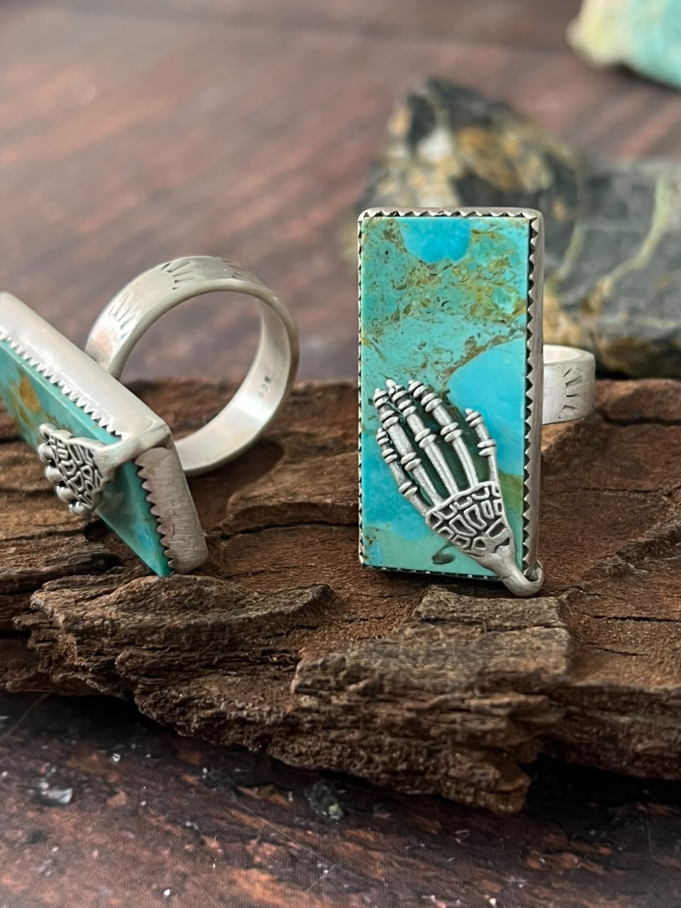 Handmade Sterling Silver Kingman Turquoise Halloween Collection: Adjustable Ring Signed Nizhoni
