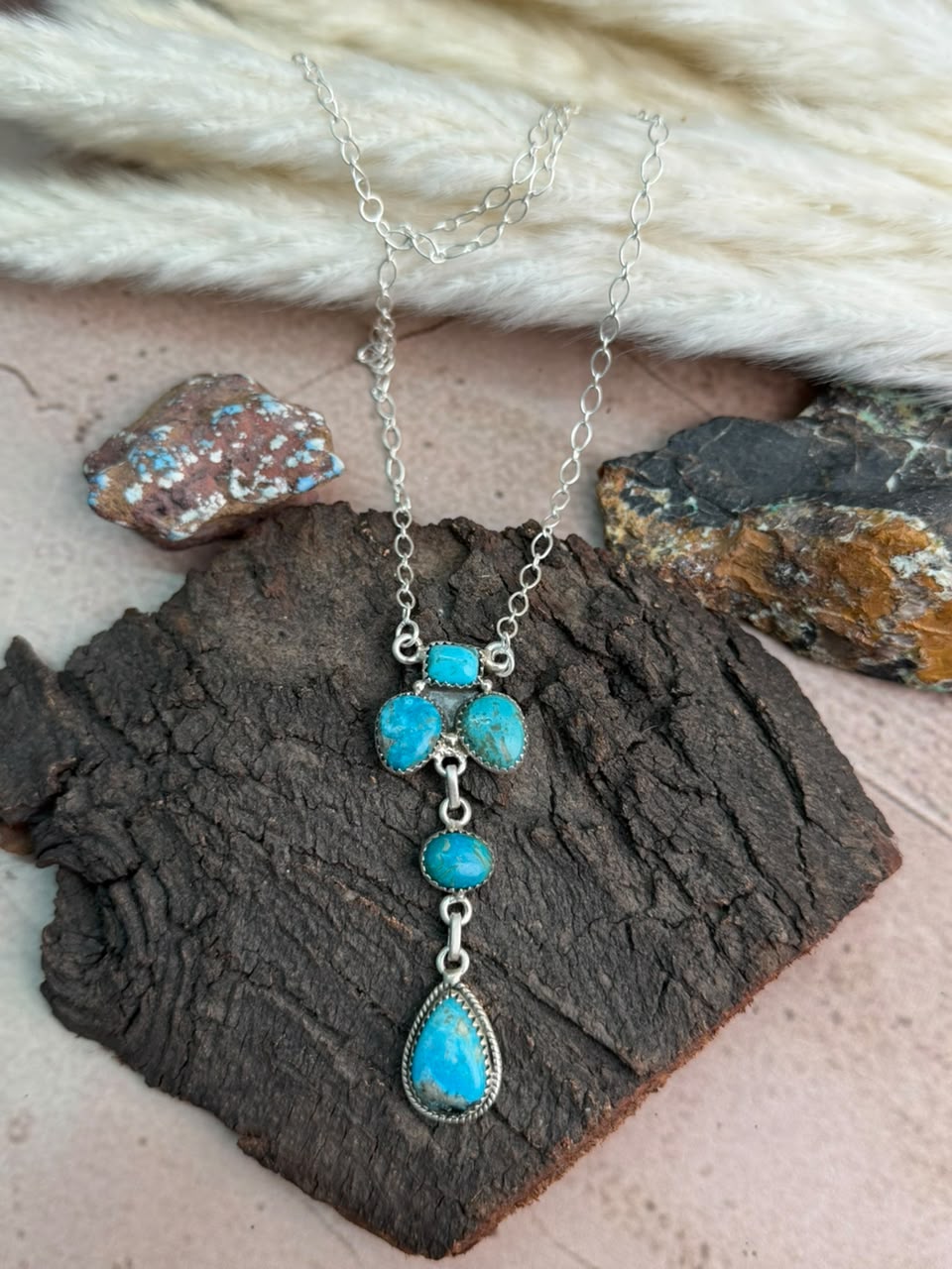 Handmade Sterling Silver Ithaca Peak Turquoise Necklace Signed Nizhoni