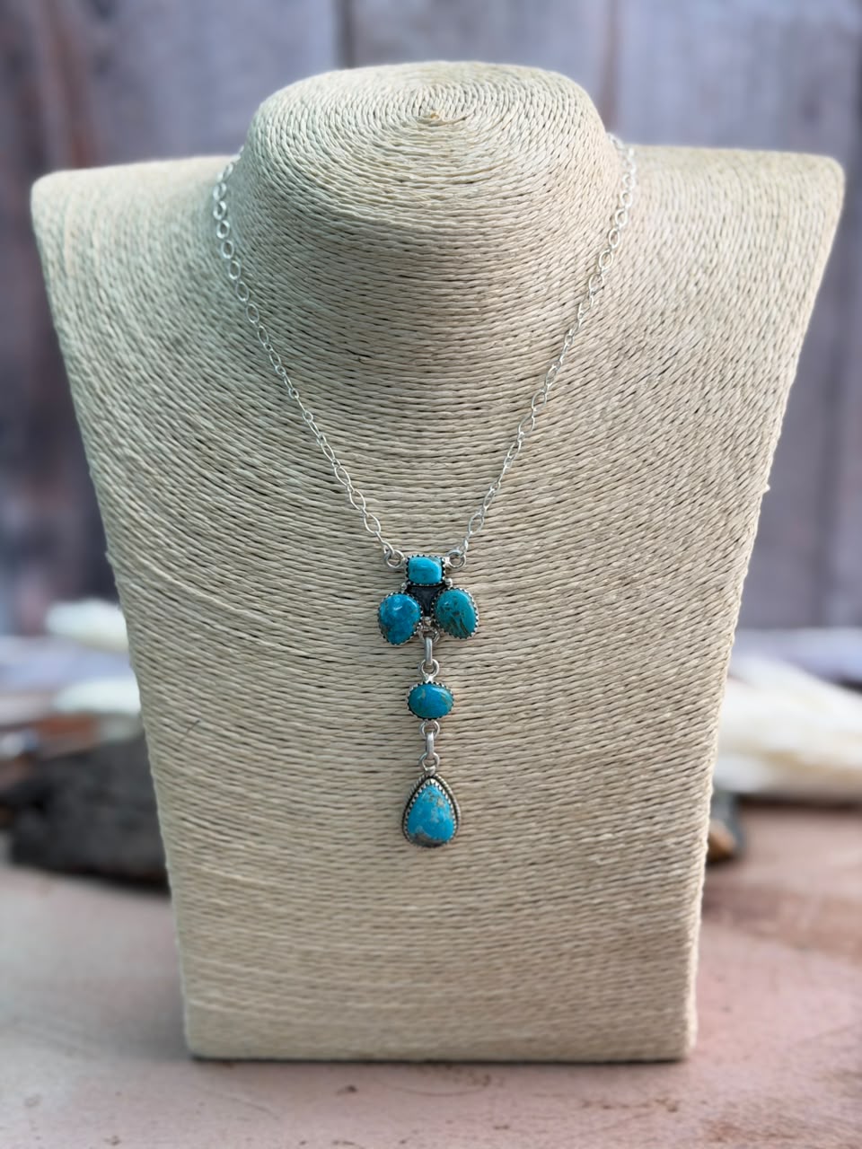 Handmade Sterling Silver Ithaca Peak Turquoise Necklace Signed Nizhoni