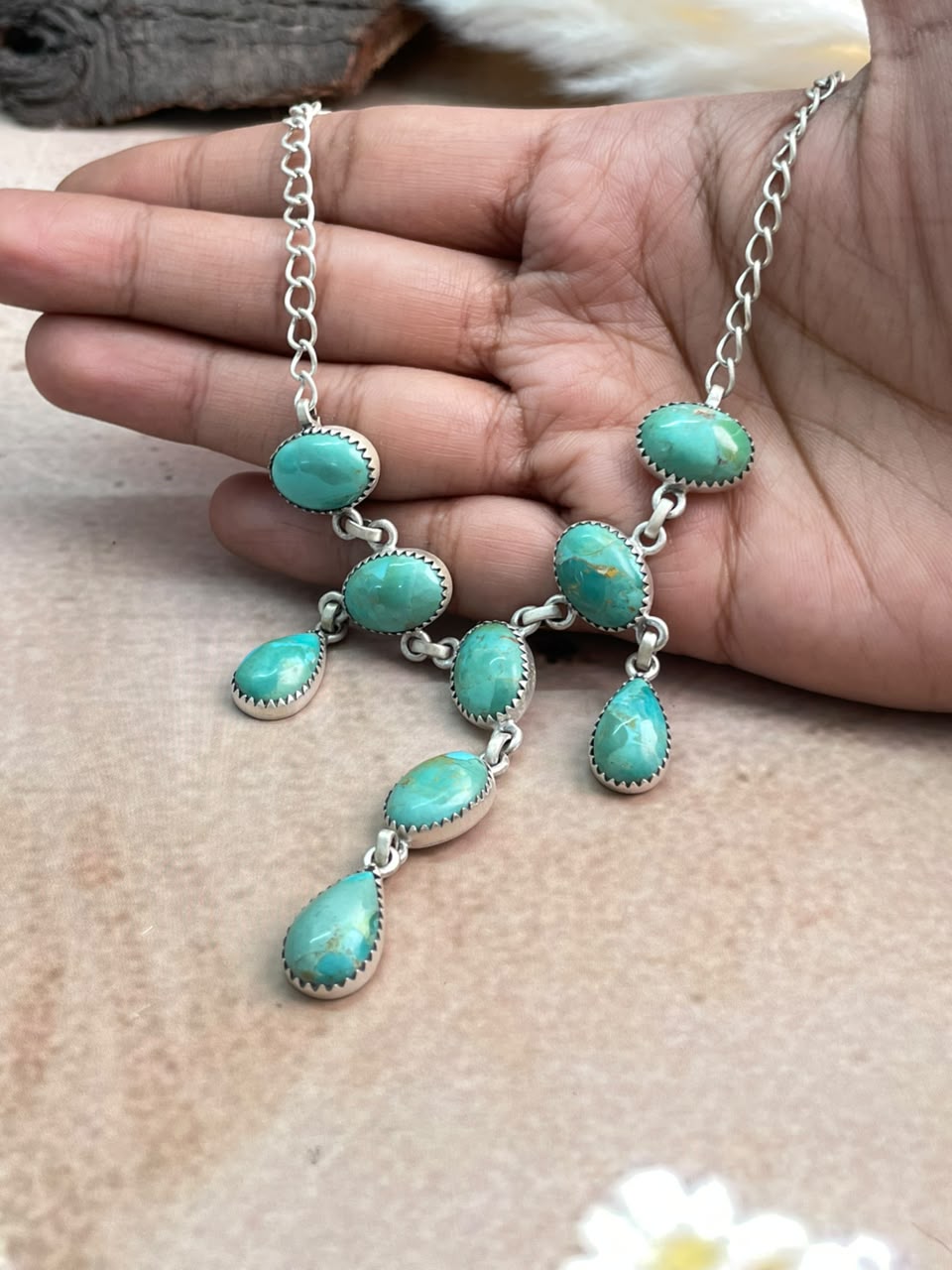 Handmade Sterling Silver Kingman Turquoise Choker Necklace Signed Nizhoni