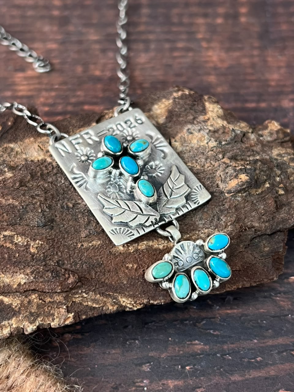 Handmade Sterling Silver Kingman Turquoise NFR Collection: Necklace Signed Nizhoni