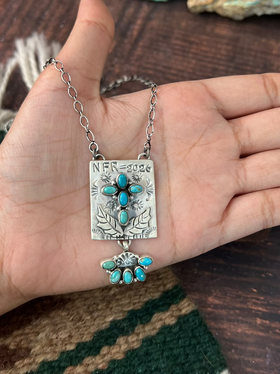 Handmade Sterling Silver Kingman Turquoise NFR Collection: Necklace Signed Nizhoni