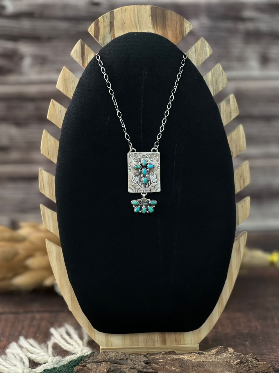Handmade Sterling Silver Kingman Turquoise NFR Collection: Necklace Signed Nizhoni