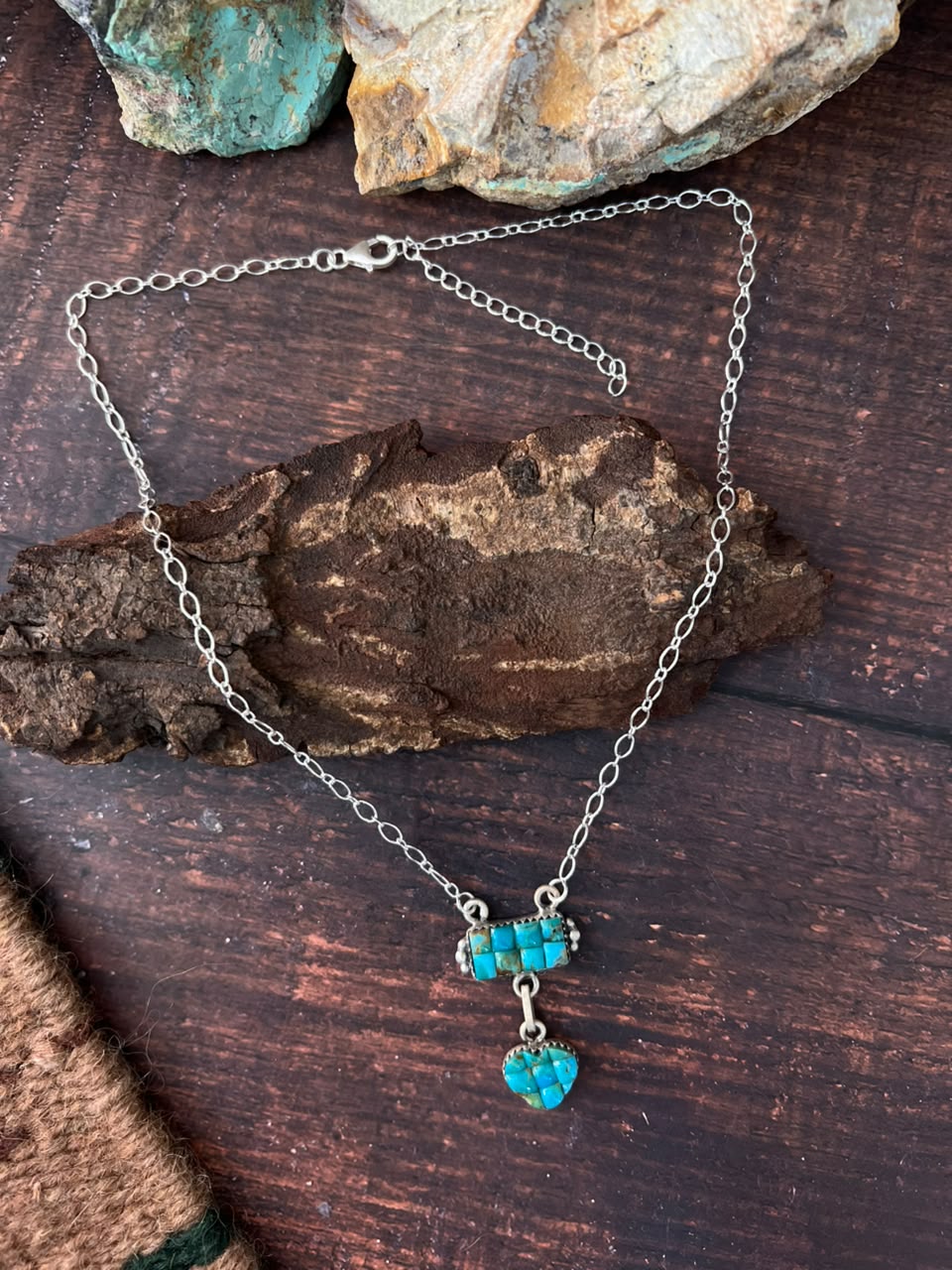 Handmade Sterling Silver Kingman Turquoise Cobble Stone Necklace Signed Nizhoni