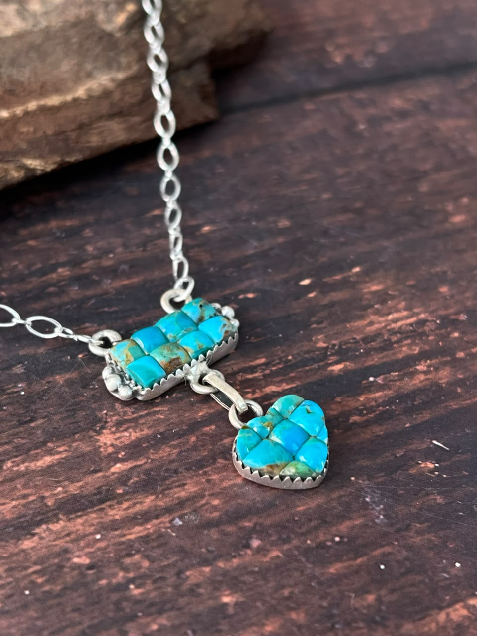 Handmade Sterling Silver Kingman Turquoise Cobble Stone Necklace Signed Nizhoni