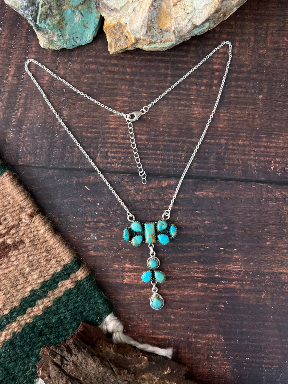 Handmade Sterling Silver Kingman Turquoise Necklace Signed Nizhoni