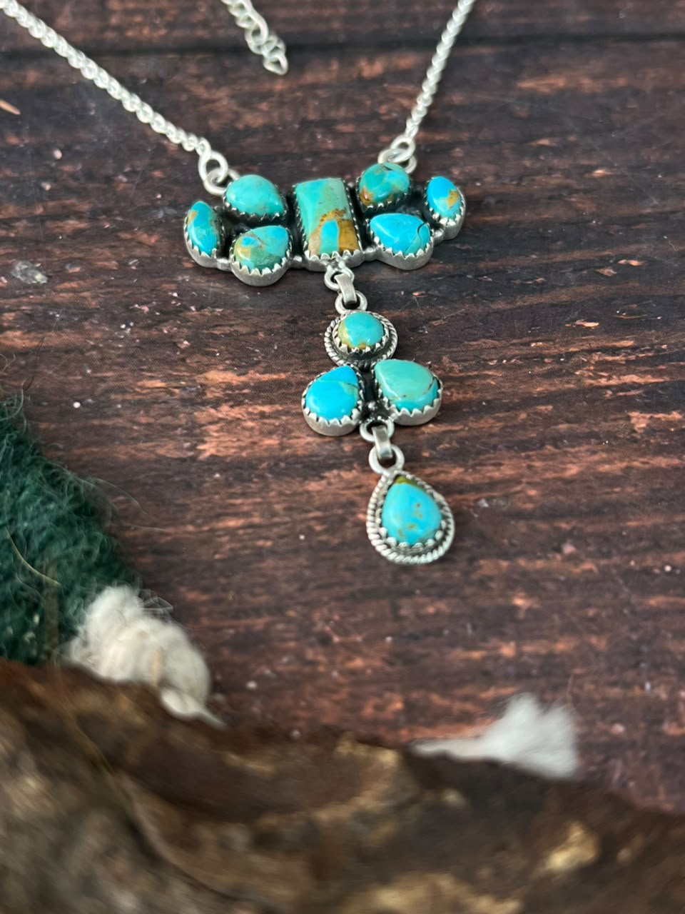 Handmade Sterling Silver Kingman Turquoise Necklace Signed Nizhoni