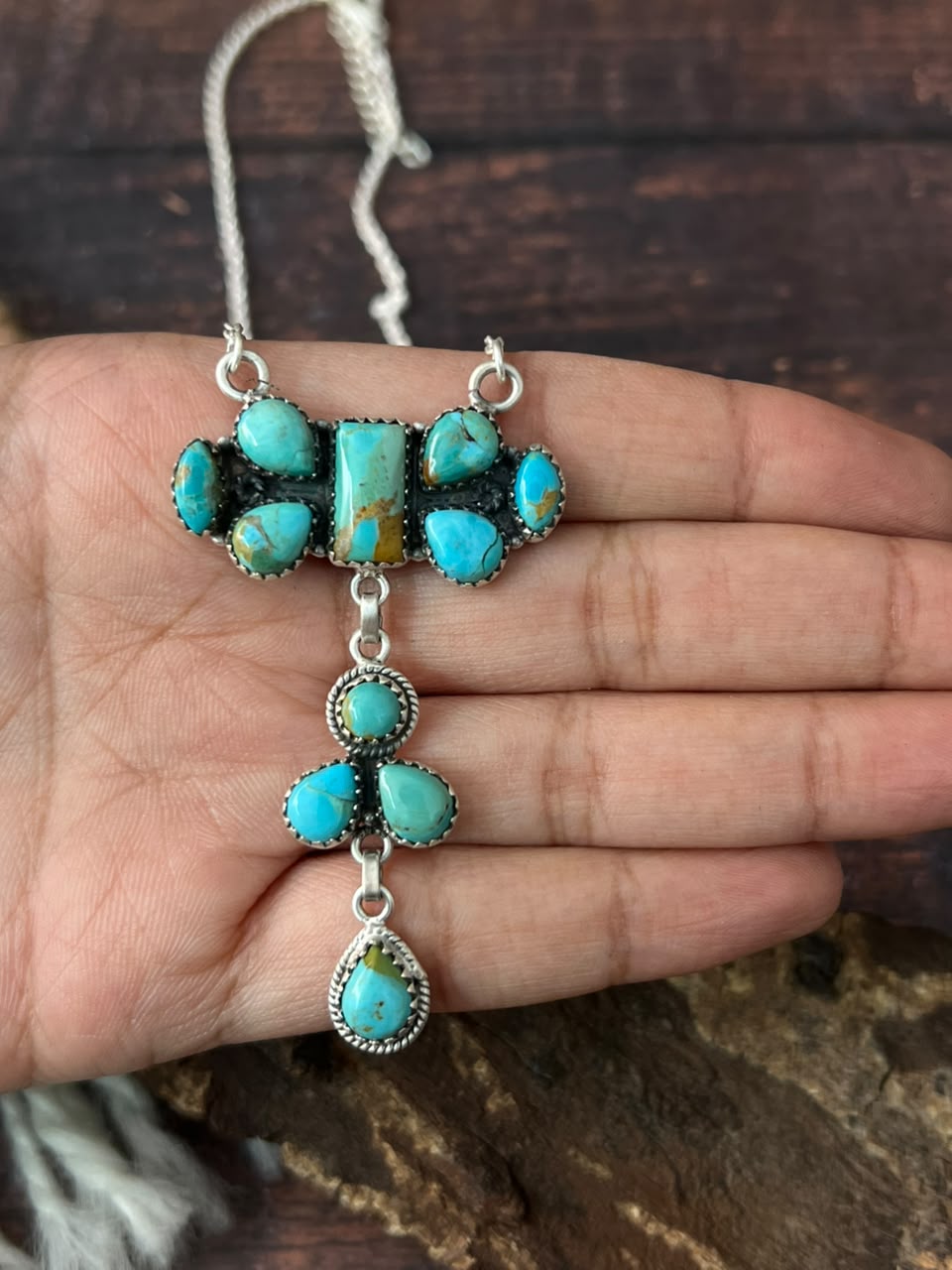 Handmade Sterling Silver Kingman Turquoise Necklace Signed Nizhoni