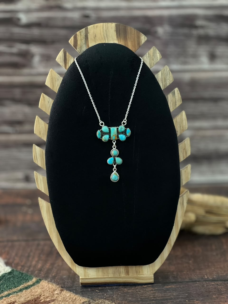 Handmade Sterling Silver Kingman Turquoise Necklace Signed Nizhoni