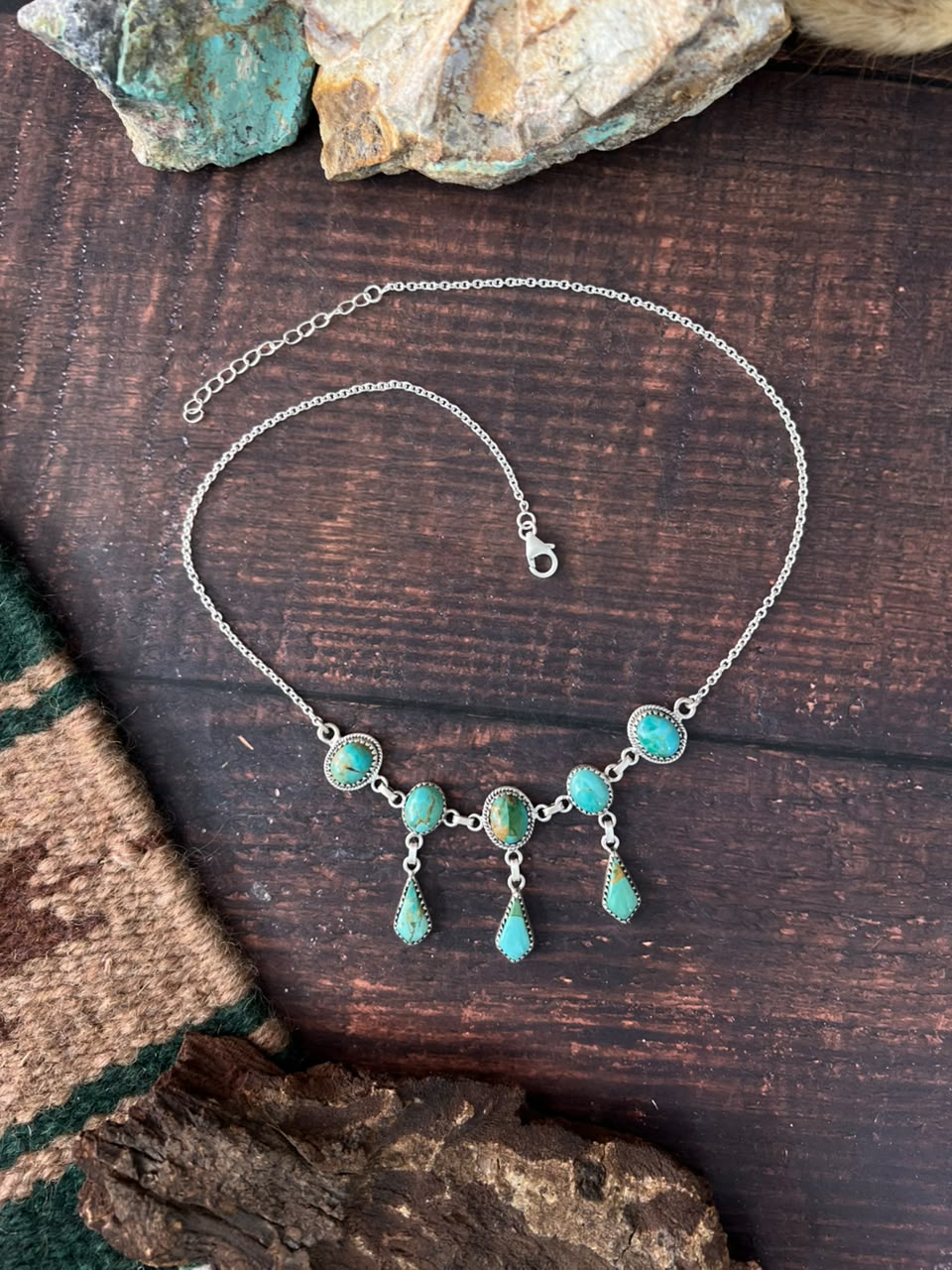 Handmade Sterling Silver Kingman Turquoise Necklace Signed Nizhoni
